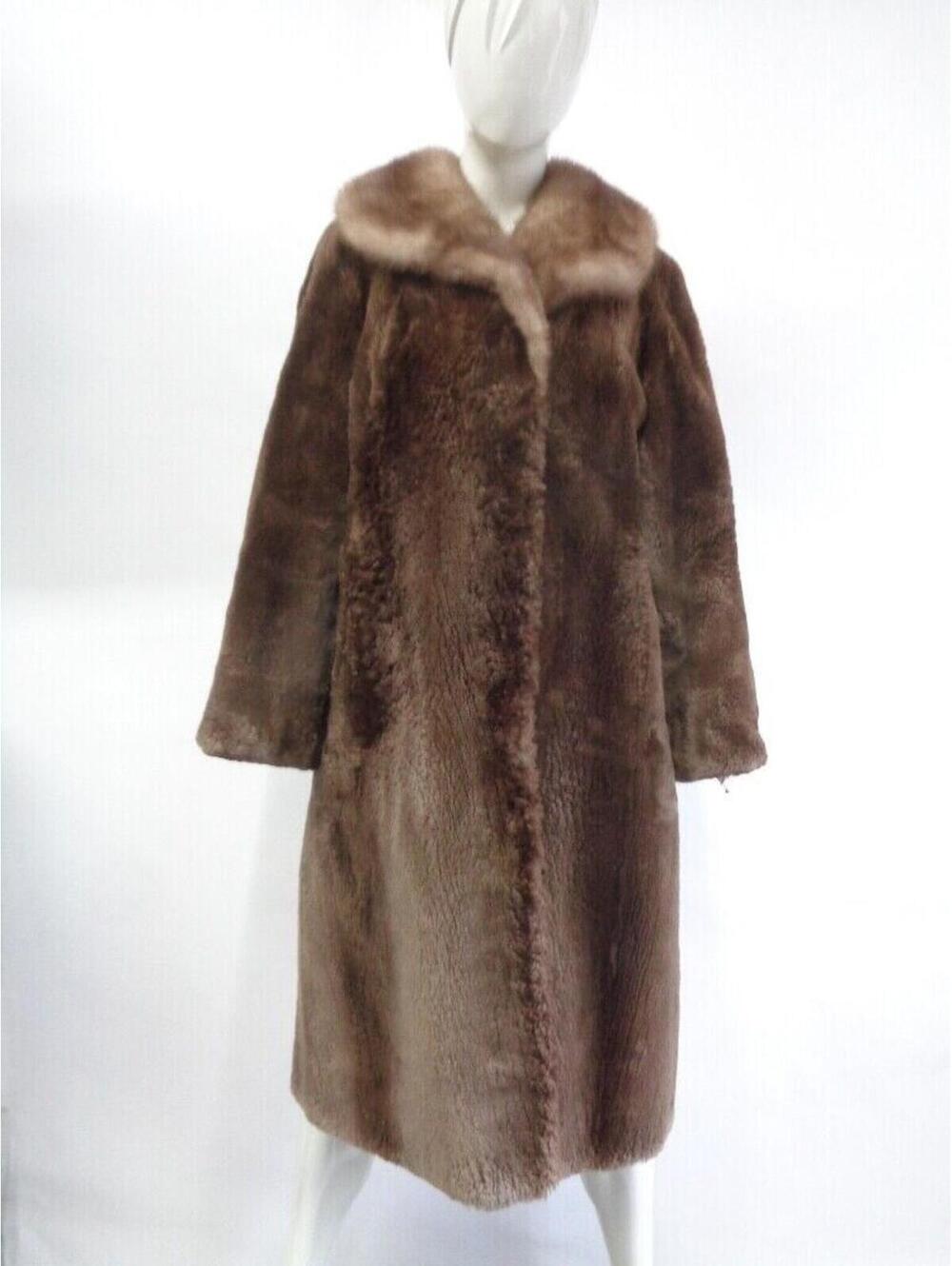 MINT BROWN SHEARED BEAVER & MINK FUR COAT WOMEN WOMAN SZ 4-6 SMALL